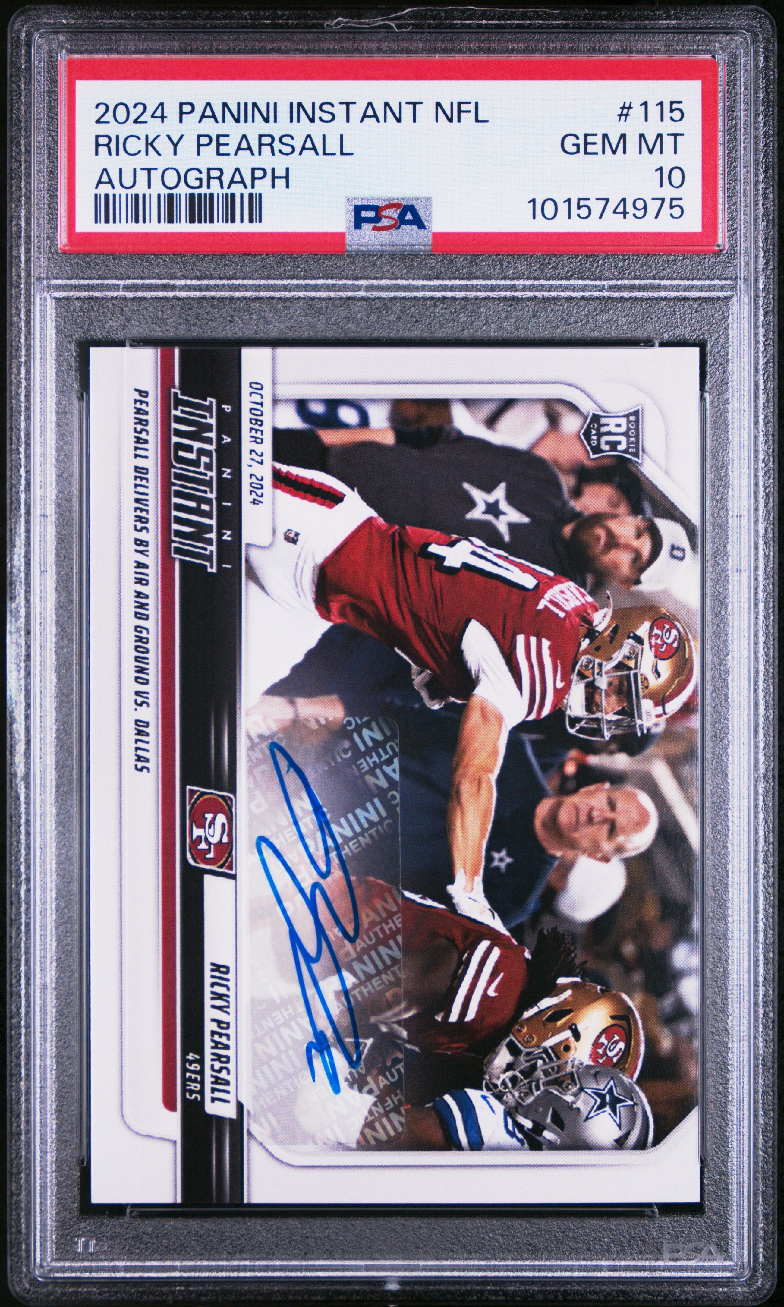 2024 Panini Instant NFL Ricky Pearsall #115 Autograph PSA 10
