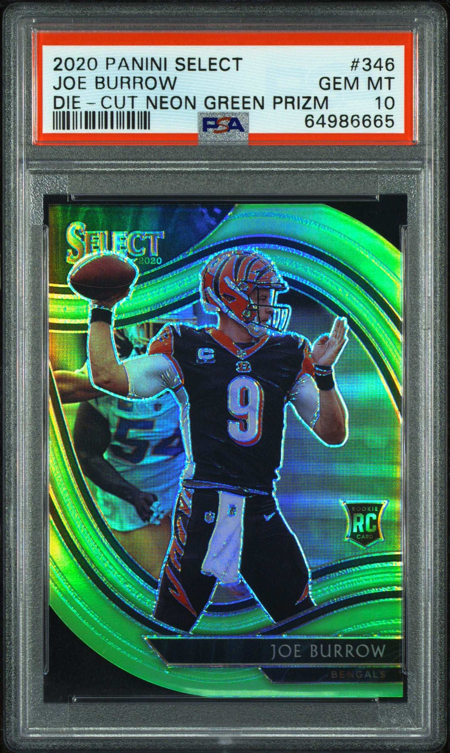 2020 Panini Select Joe Burrow #346 Die Cut Neon Green Prizm PSA 10