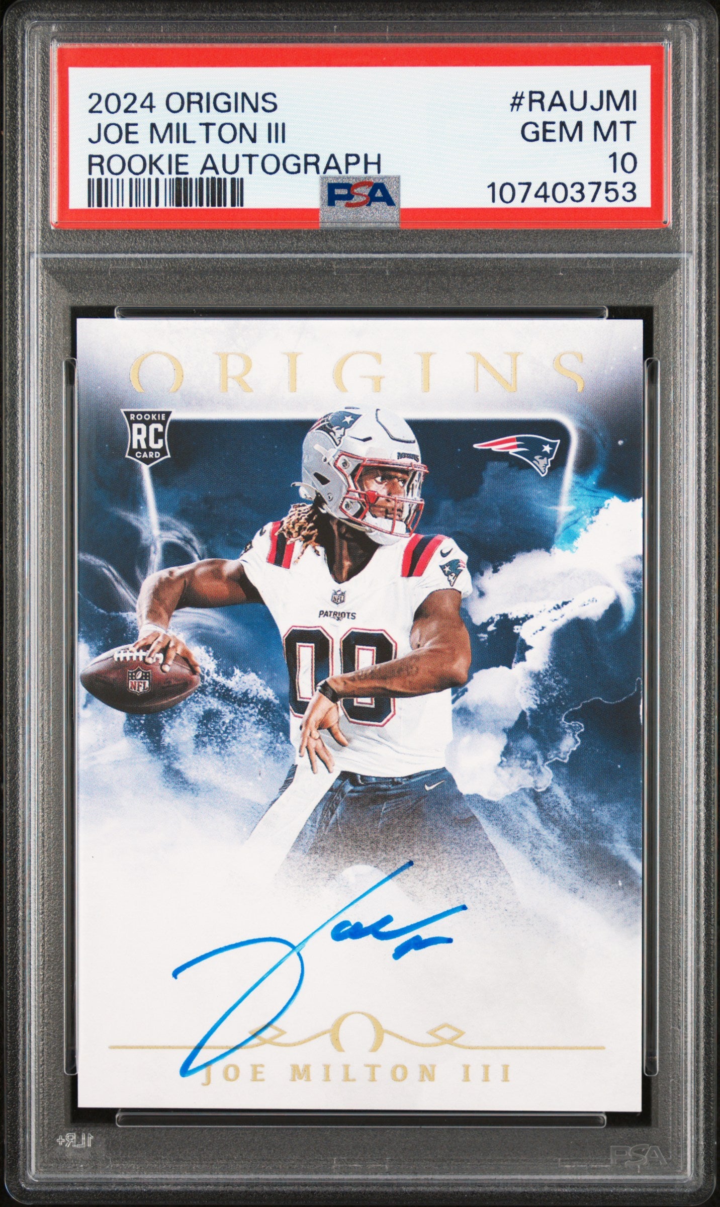 2024 Panini Origins Rookie Autographs Joe Milton III #RAUJMI PSA 10
