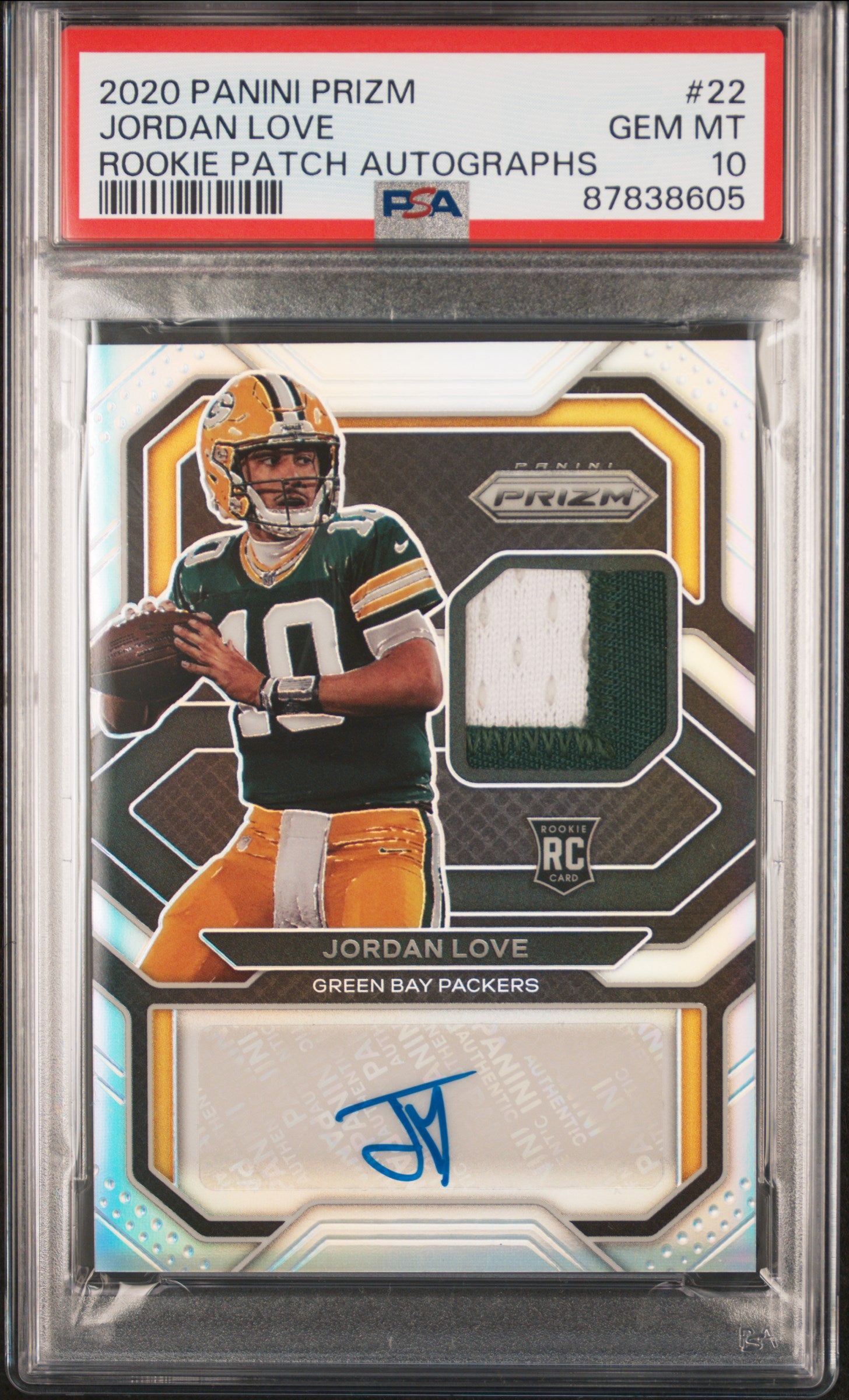 2020 Panini Prizm Rookie Patch Autographs Jordan Love #22 PSA 10