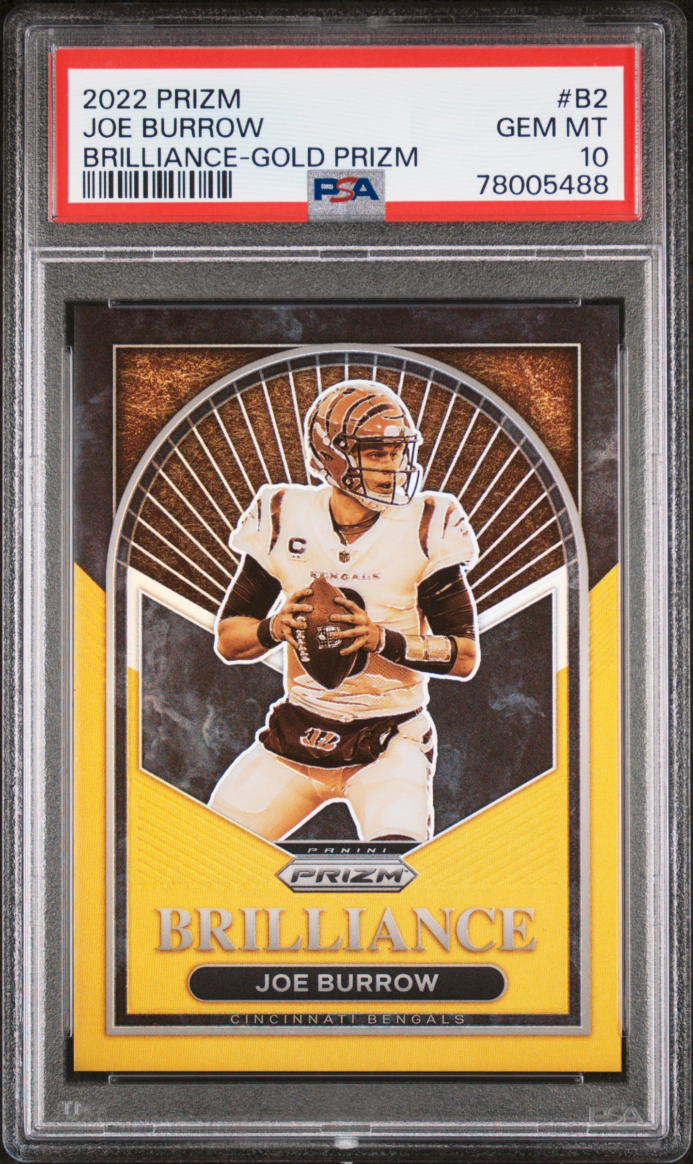 2022 Panini Prizm Brilliance Joe Burrow #B2 Gold PSA 10