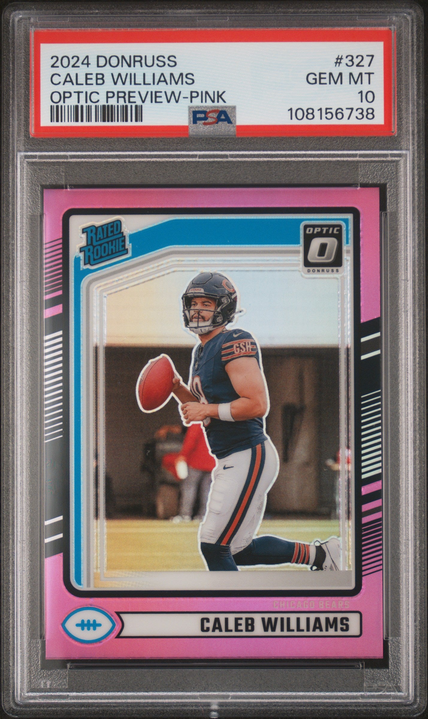 2024 Panini Donruss Caleb Williams #327 Optic Preview Pink PSA 10