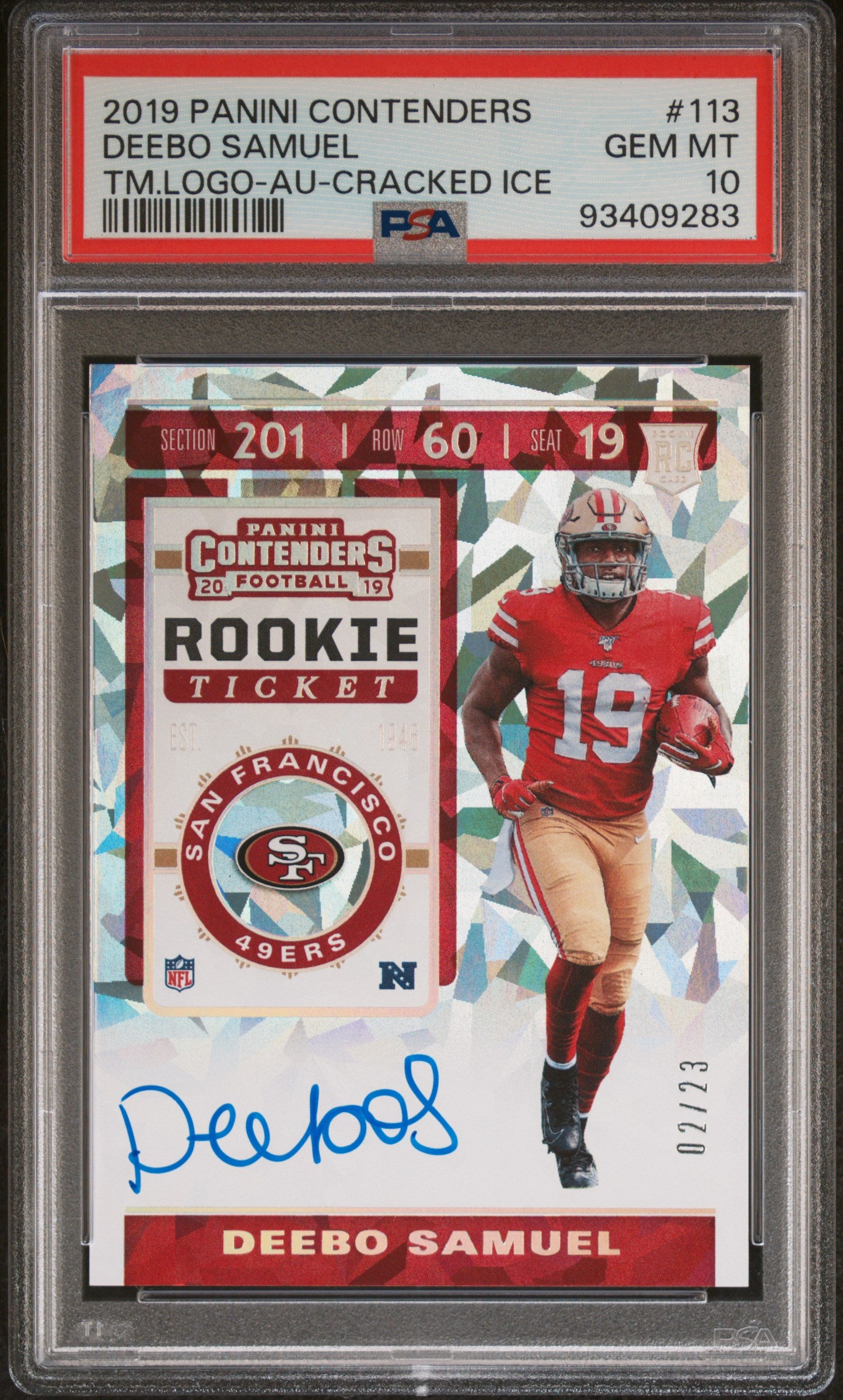 2019 Panini Contenders Deebo Samuel #113 Autograph Cracked Ice PSA 10