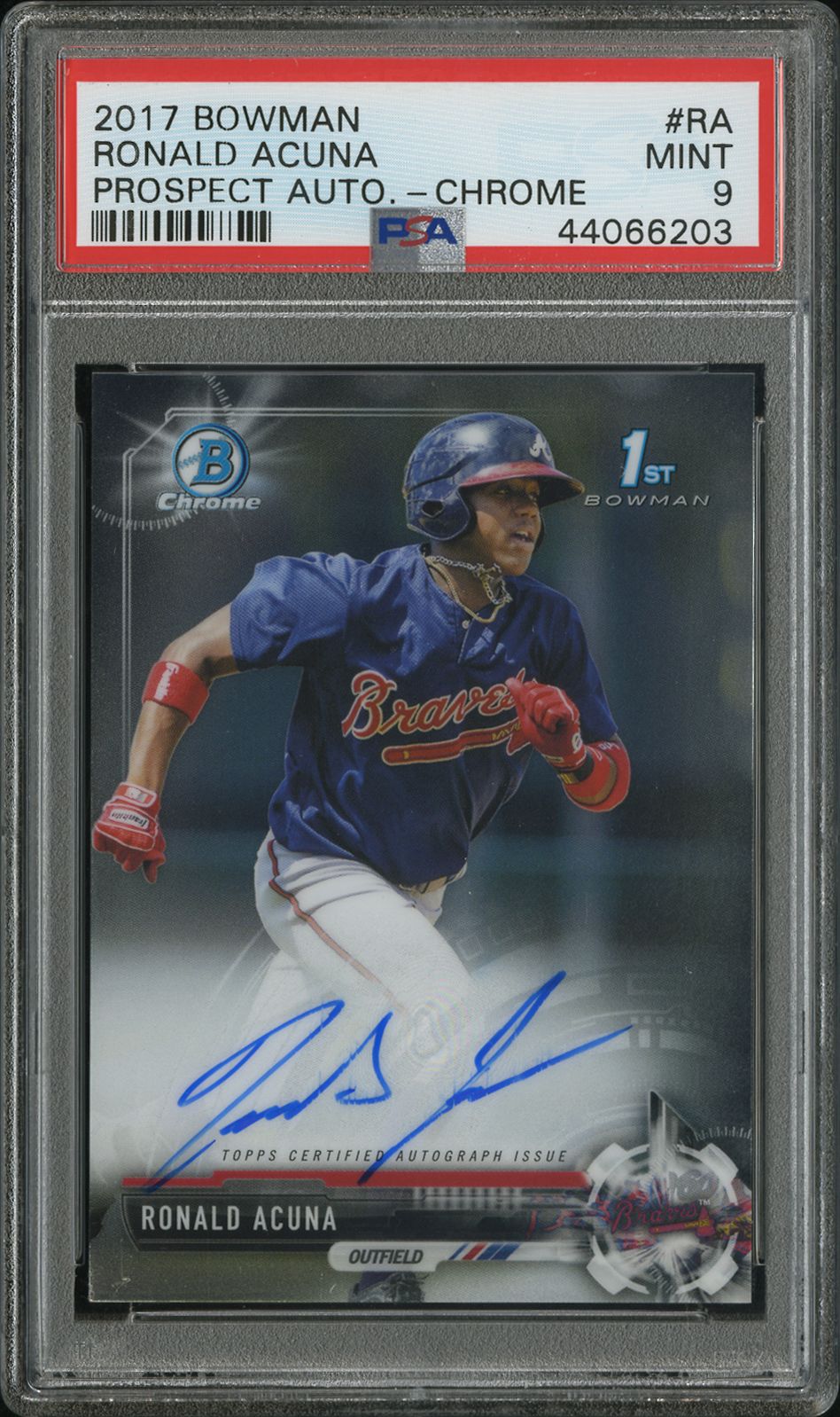 2017 Bowman Prospect Autographs Ronald Acuna #RA Prospects Chrome PSA 9