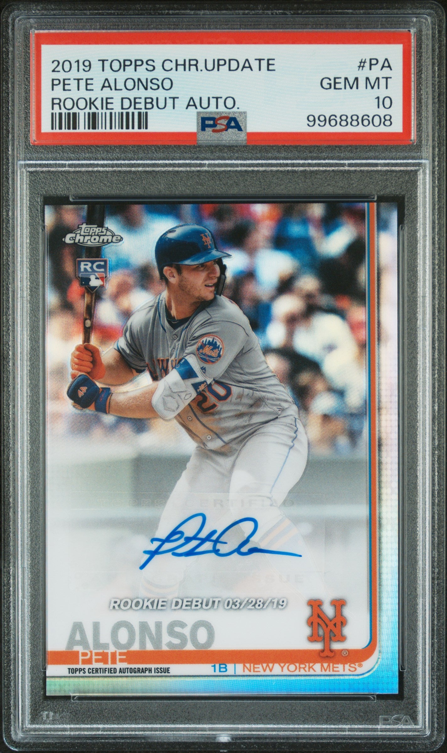 2019 Topps Chrome Update Rookie Debut Autograph Pete Alonso #PA PSA 10