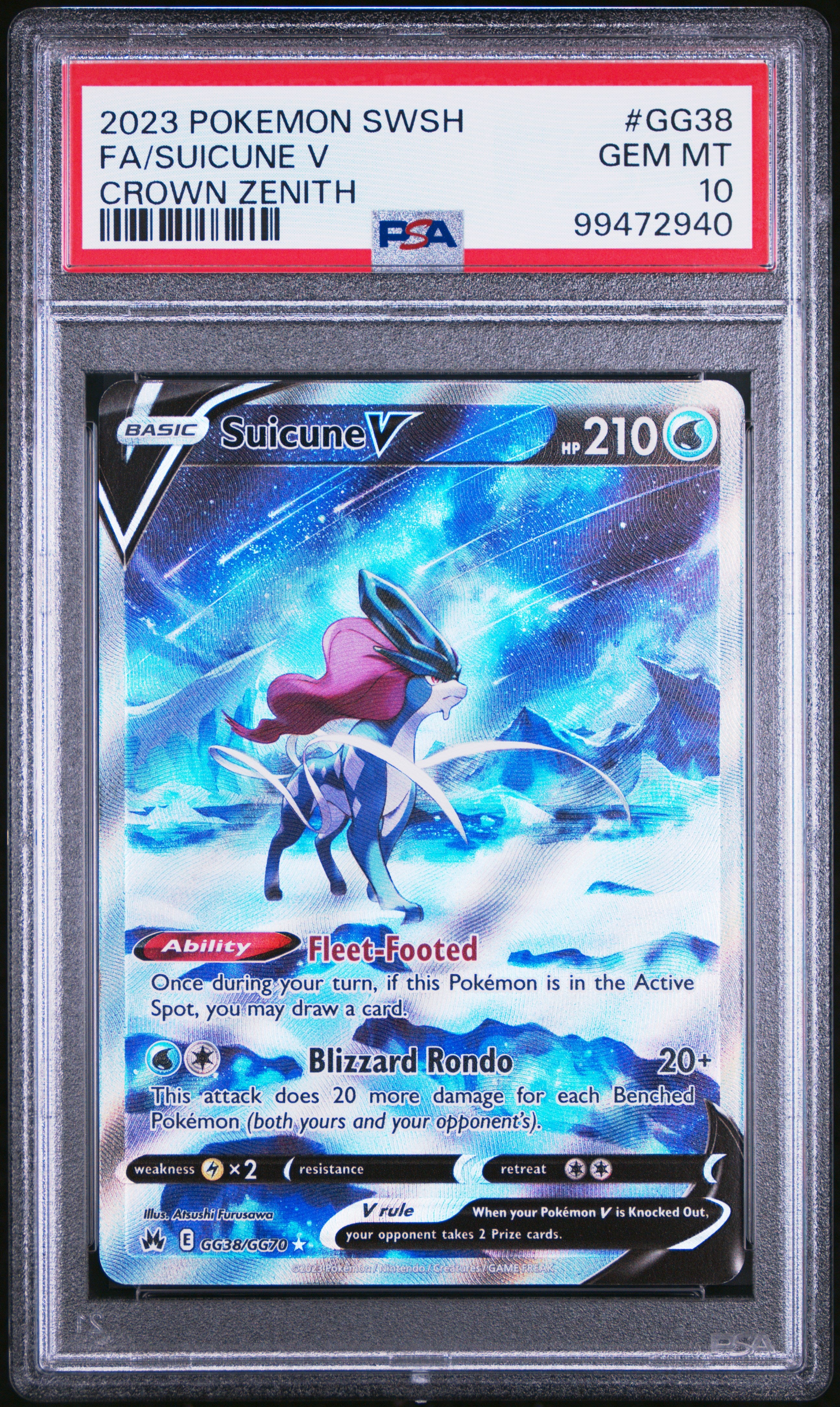 PokéMon TCG Suicune V Fa #GG38 Crown Zenith PSA 10