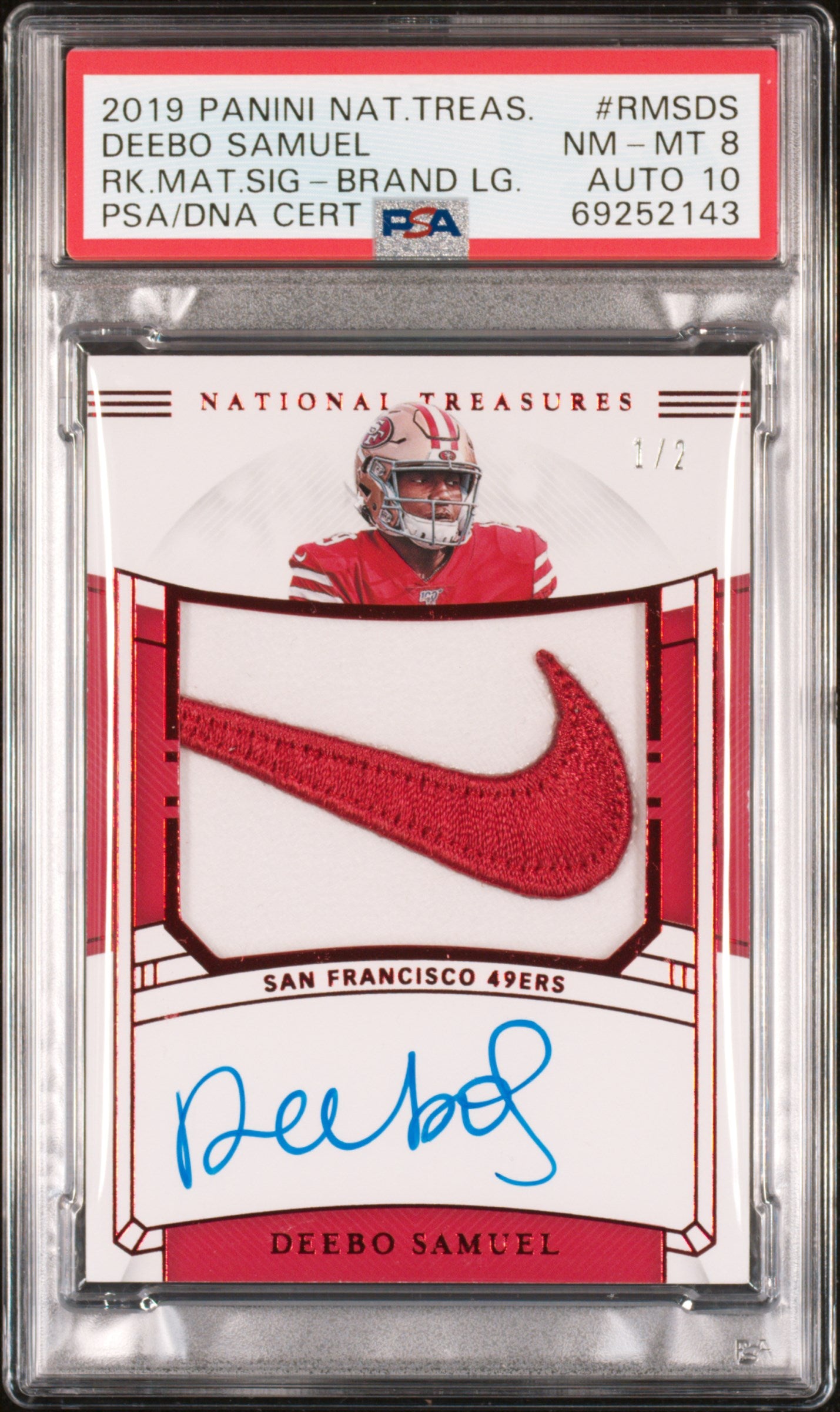 2019 Panini National Treasures Rookie Material Signatures Deebo Samuel #RMSDS PSA 8