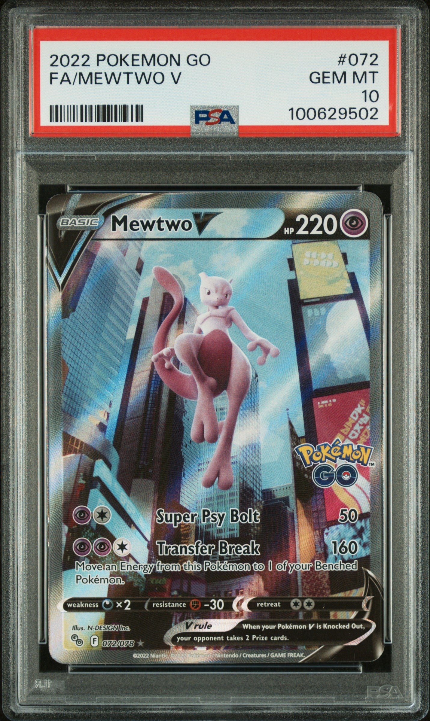 PokéMon TCG Mewtwo V Fa #072 PSA 10