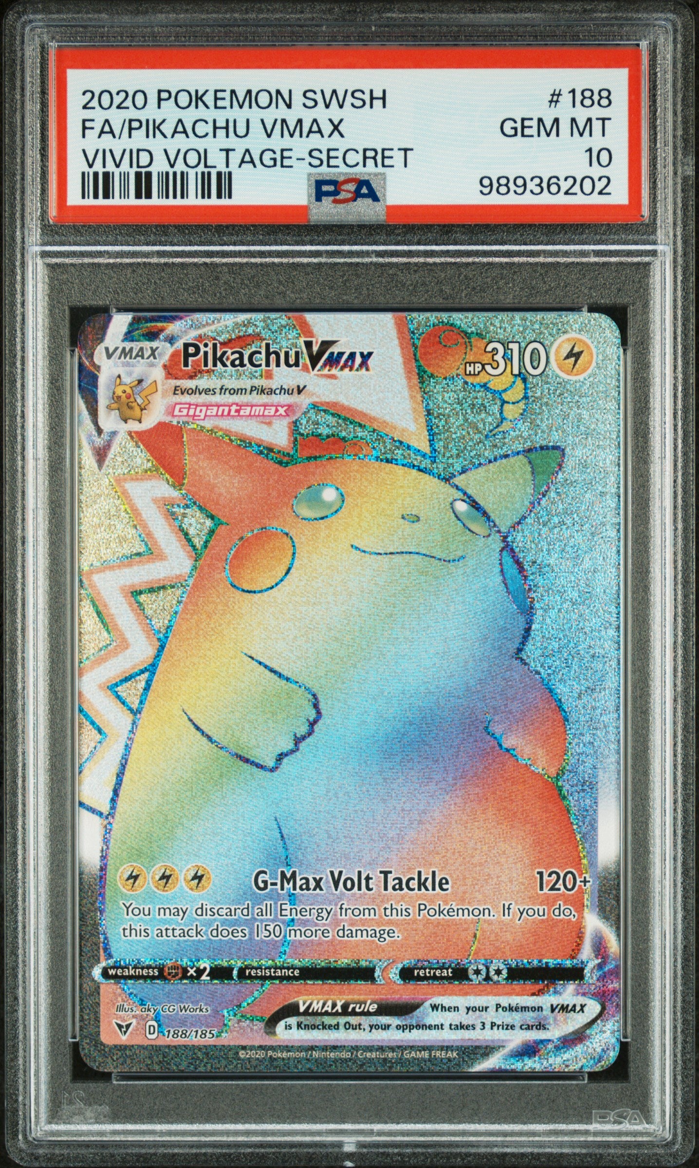 PokéMon TCG Pikachu Vmax Fa #188 Vivid Voltage-Secret PSA 10