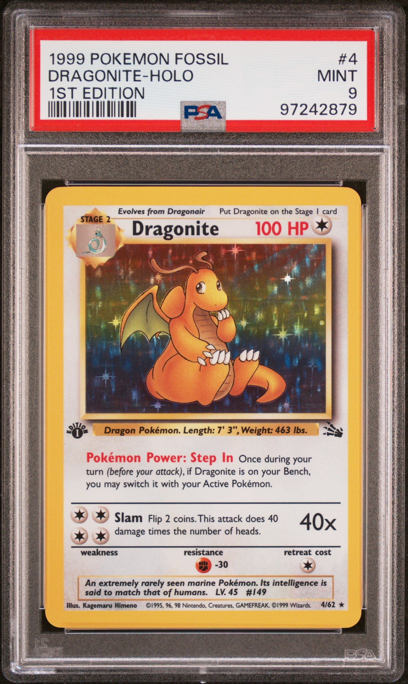 PokéMon TCG Dragonite #4 1ST Edition PSA 9