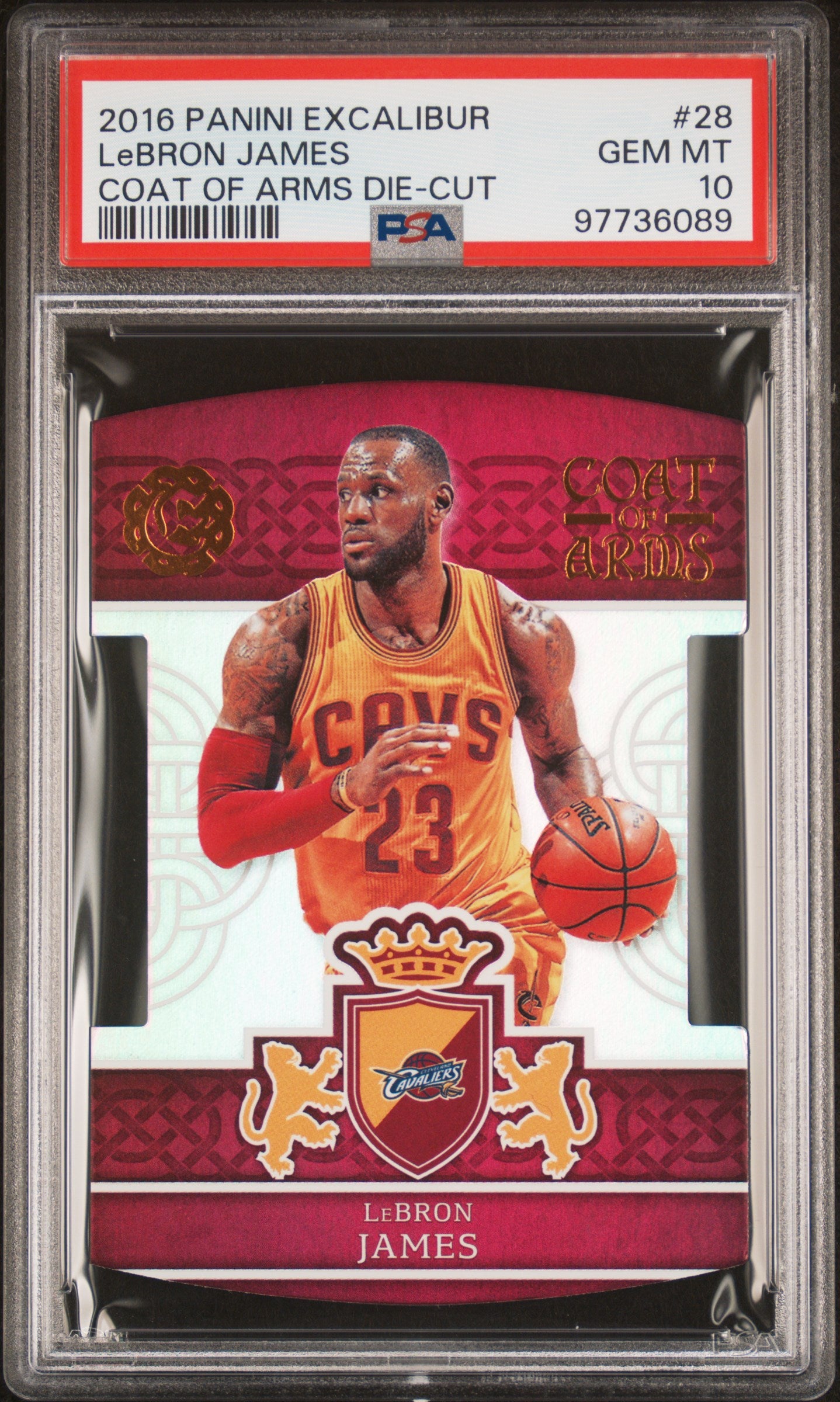 2016 Panini Excalibur Coat Of Arms Die-Cut LeBron James #28 Coat Of Arms Die Cut PSA 10