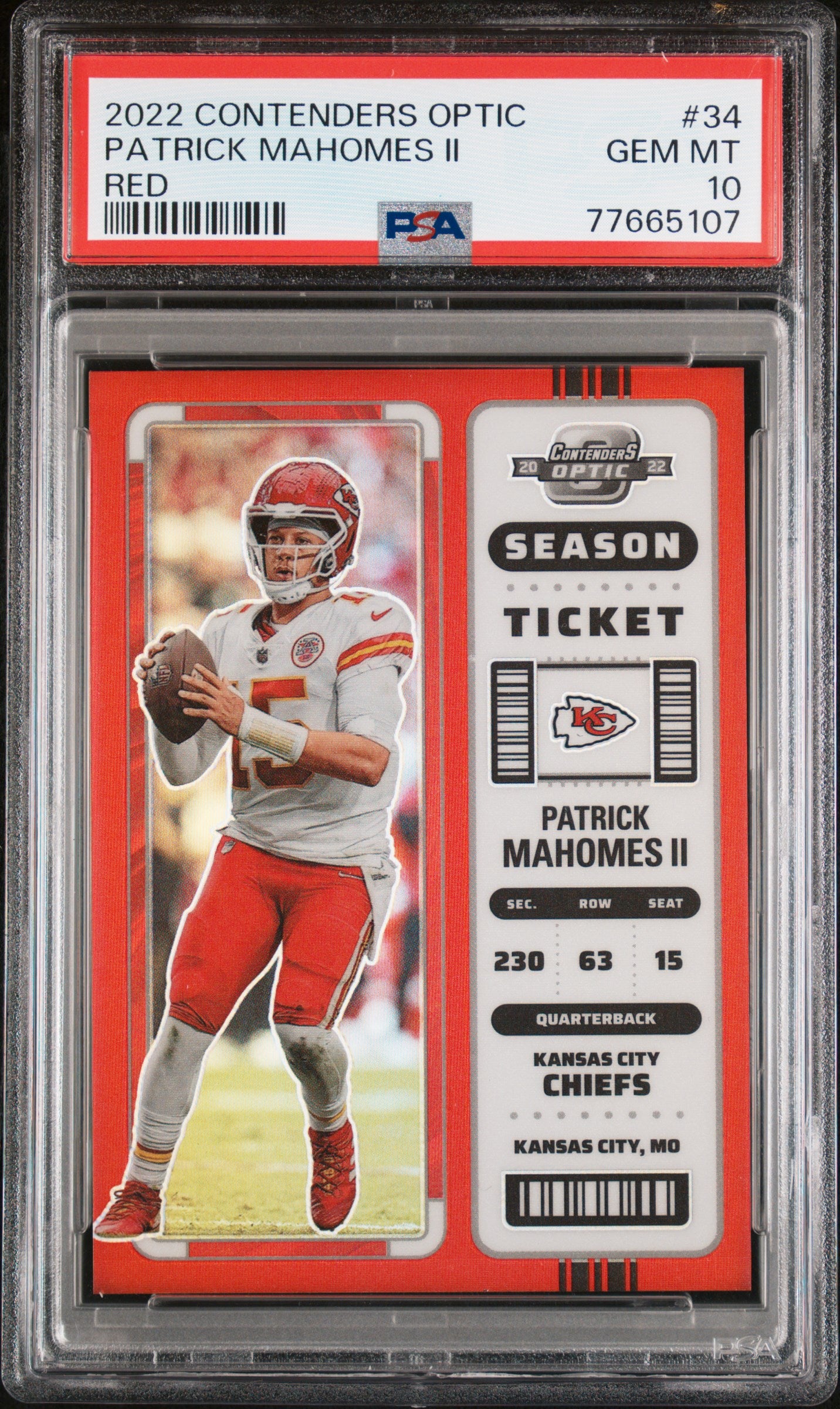 2022 Panini Contenders Optic Patrick Mahomes II #34 Red PSA 10