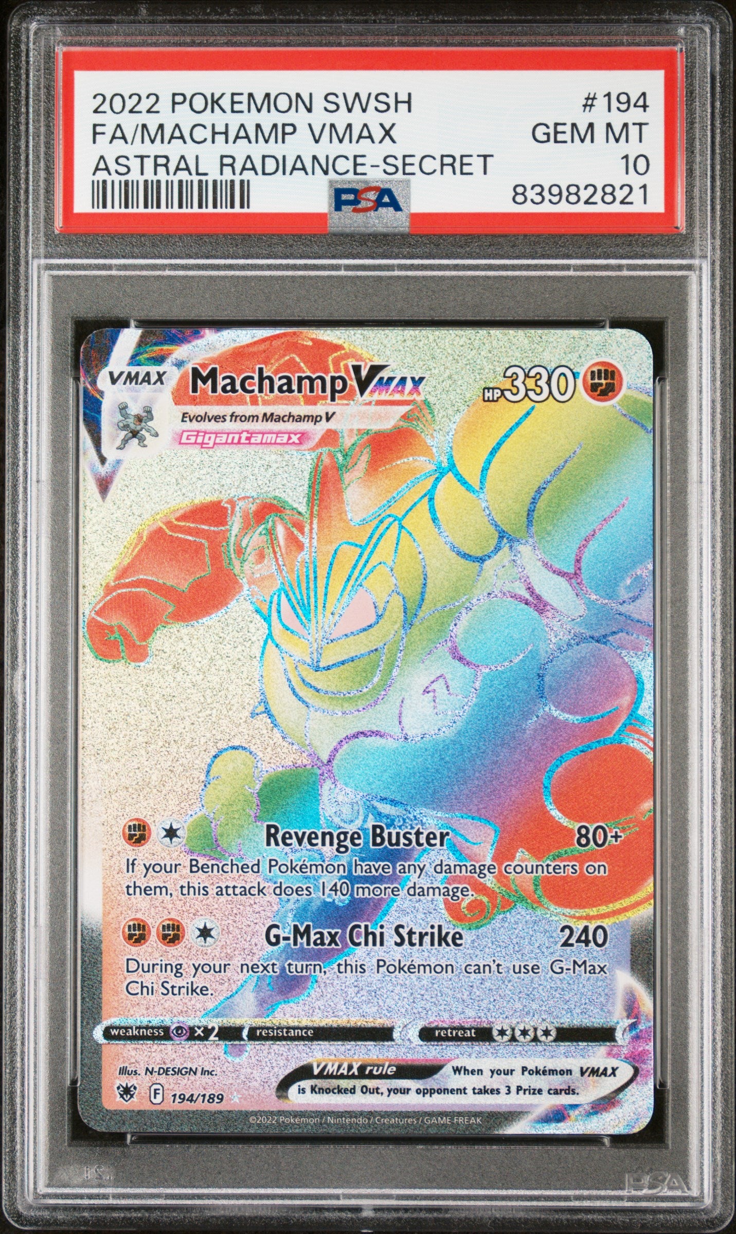 PokéMon TCG Machamp Vmax Fa #194 Astral Radiance-Secret PSA 10