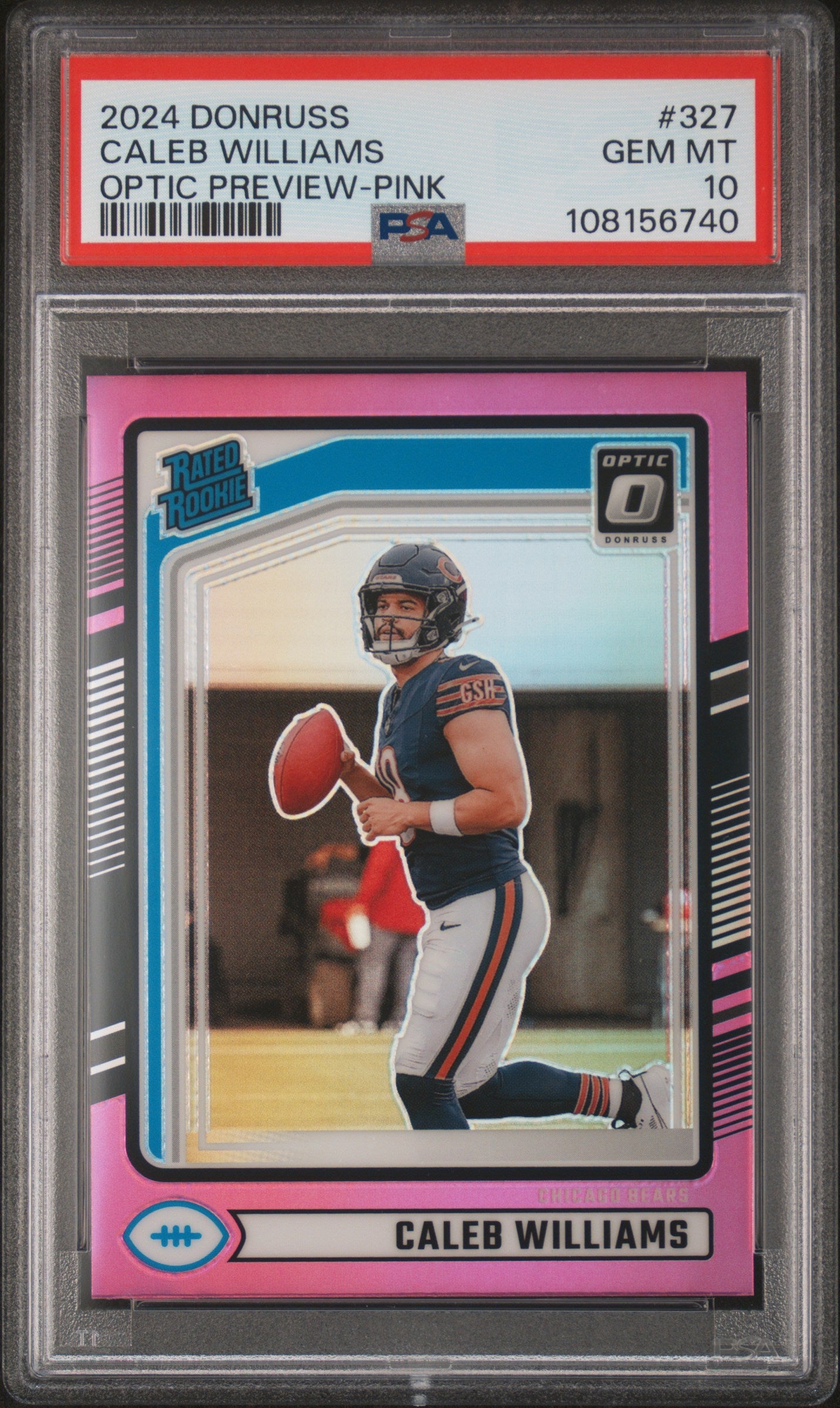 2024 Panini Donruss Caleb Williams #327 Optic Preview Pink PSA 10