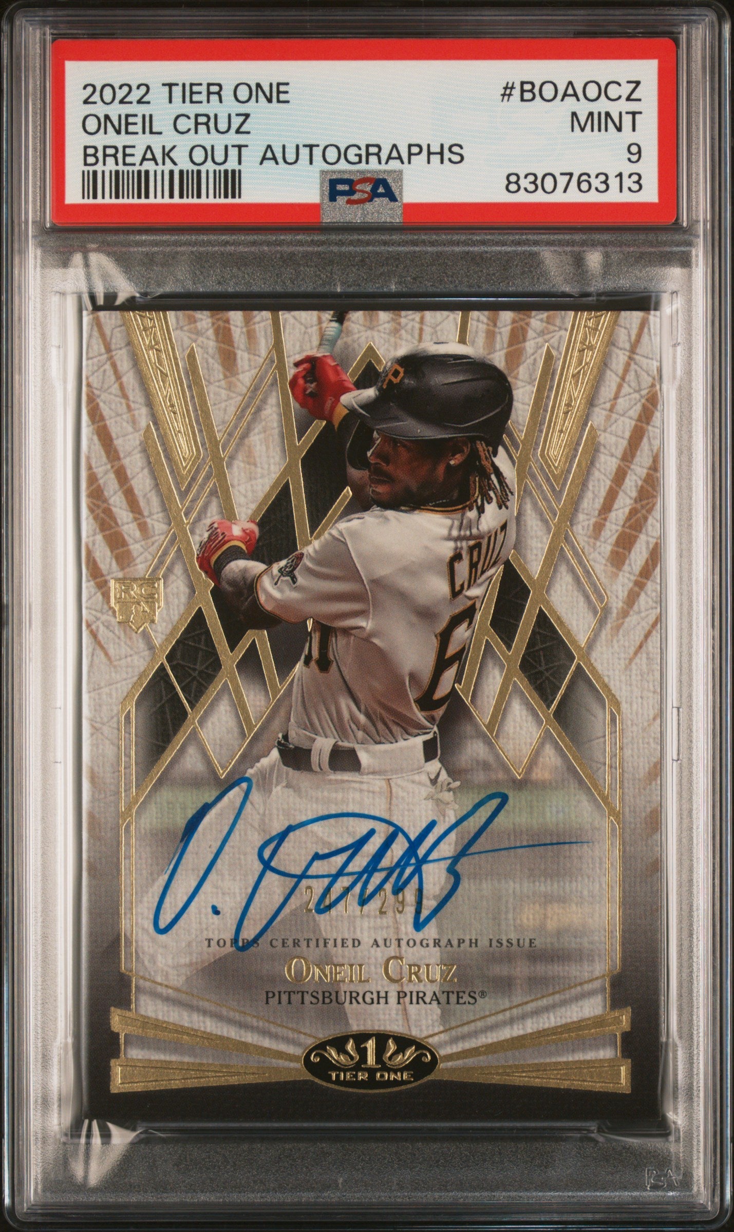 2022 Topps Tier One Break Out Autographs Oneil Cruz #BOAOCZ PSA 9