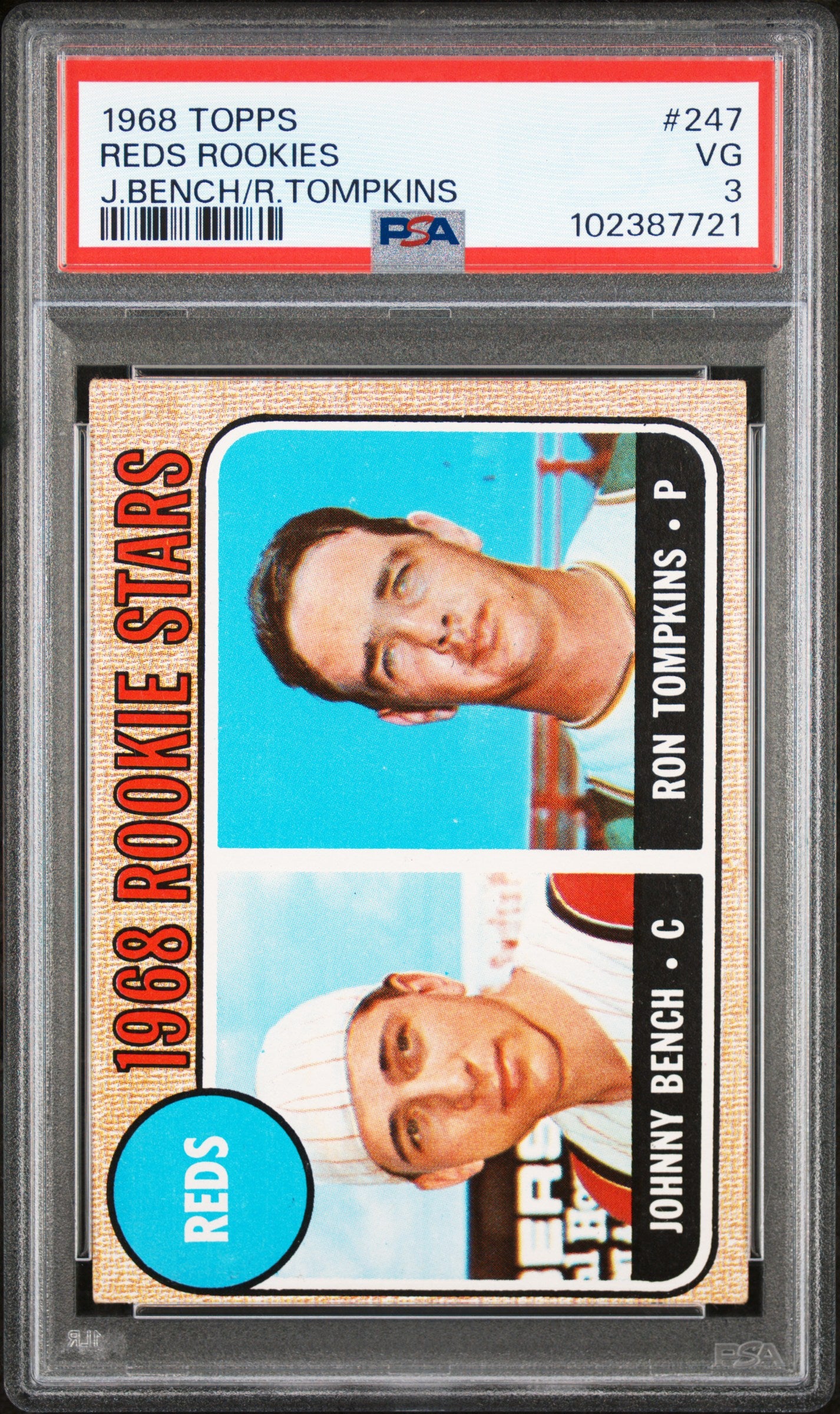 1968 Topps Reds Rookies #247 J. Bench R. Tompkins PSA 3
