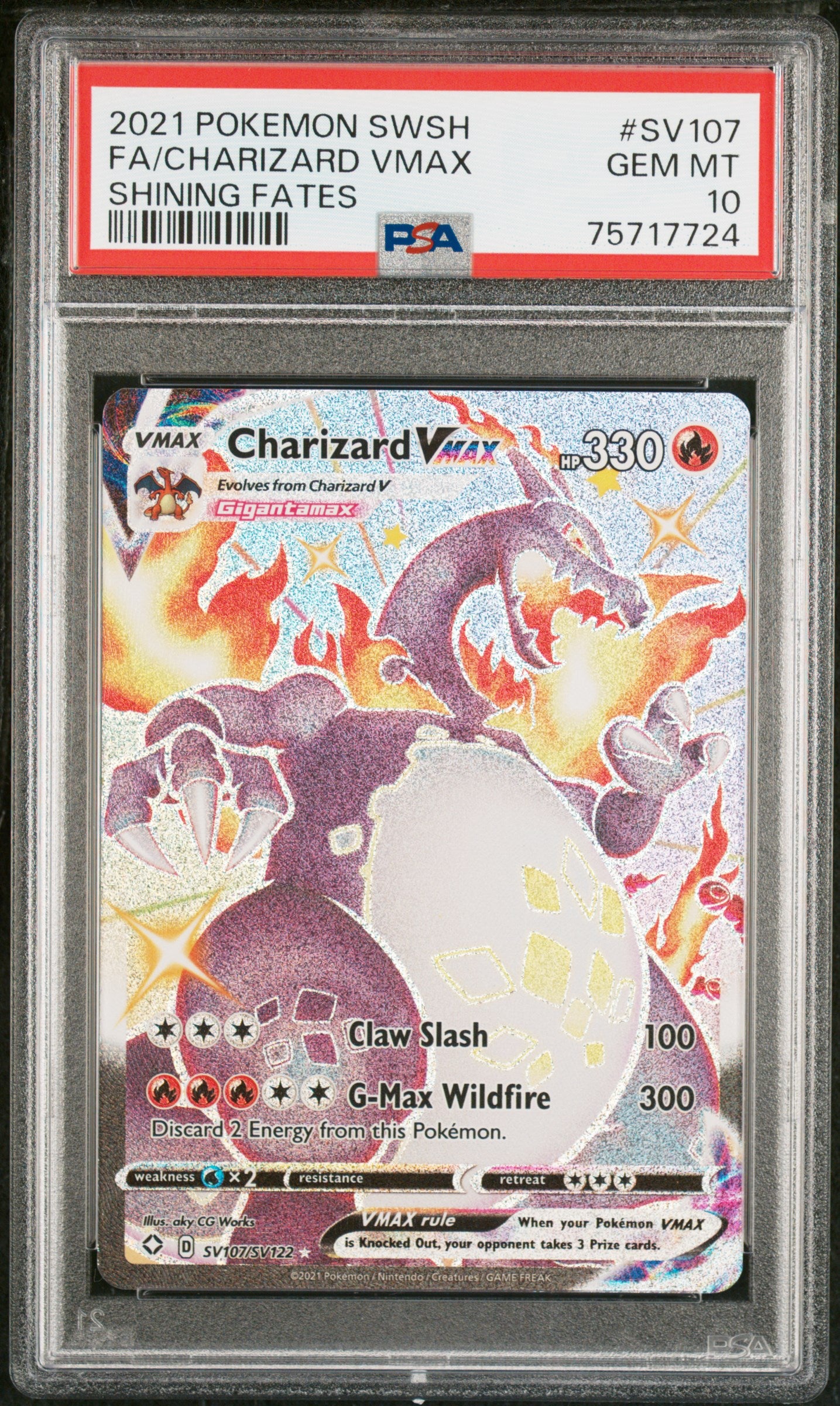 PokéMon TCG Charizard Vmax Fa #SV107 Shining Fates PSA 10