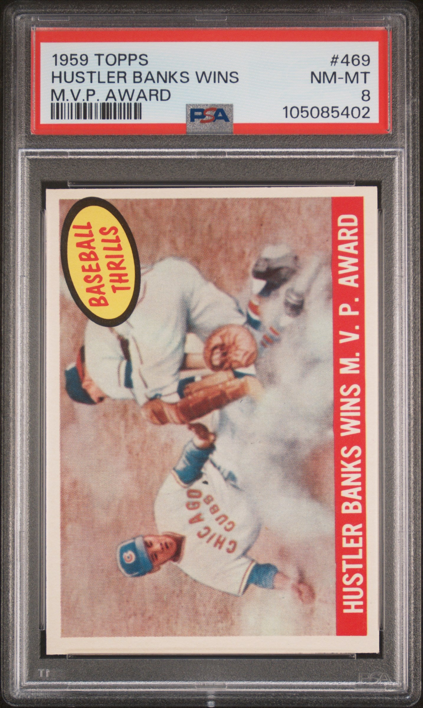 1959 Topps Hustler Banks Wins #469 M. V. P. Award PSA 8