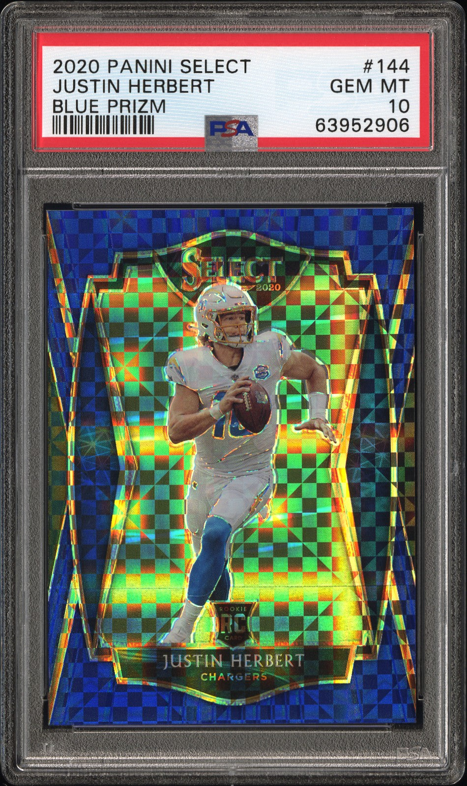 2020 Panini Select Justin Herbert #144 Blue Prizm PSA 10