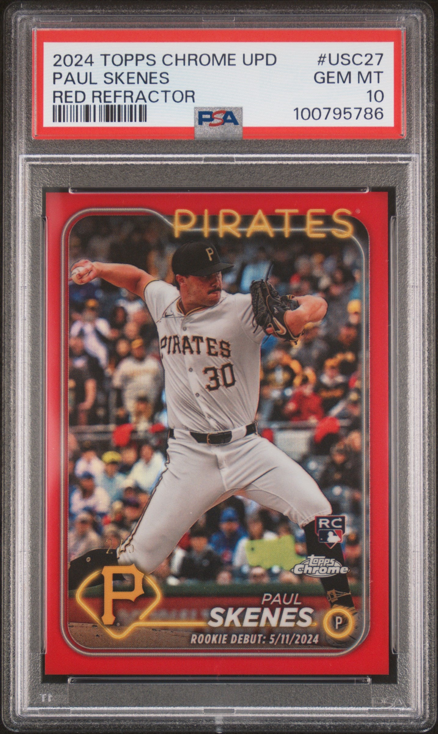 2024 Topps Chrome Update Paul Skenes #USC27 Red Refractor PSA 10