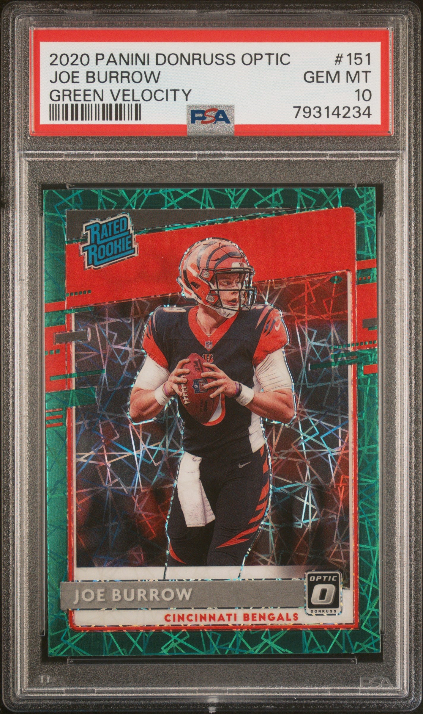 2020 Panini Donruss Optic Joe Burrow #151 Green Velocity PSA 10