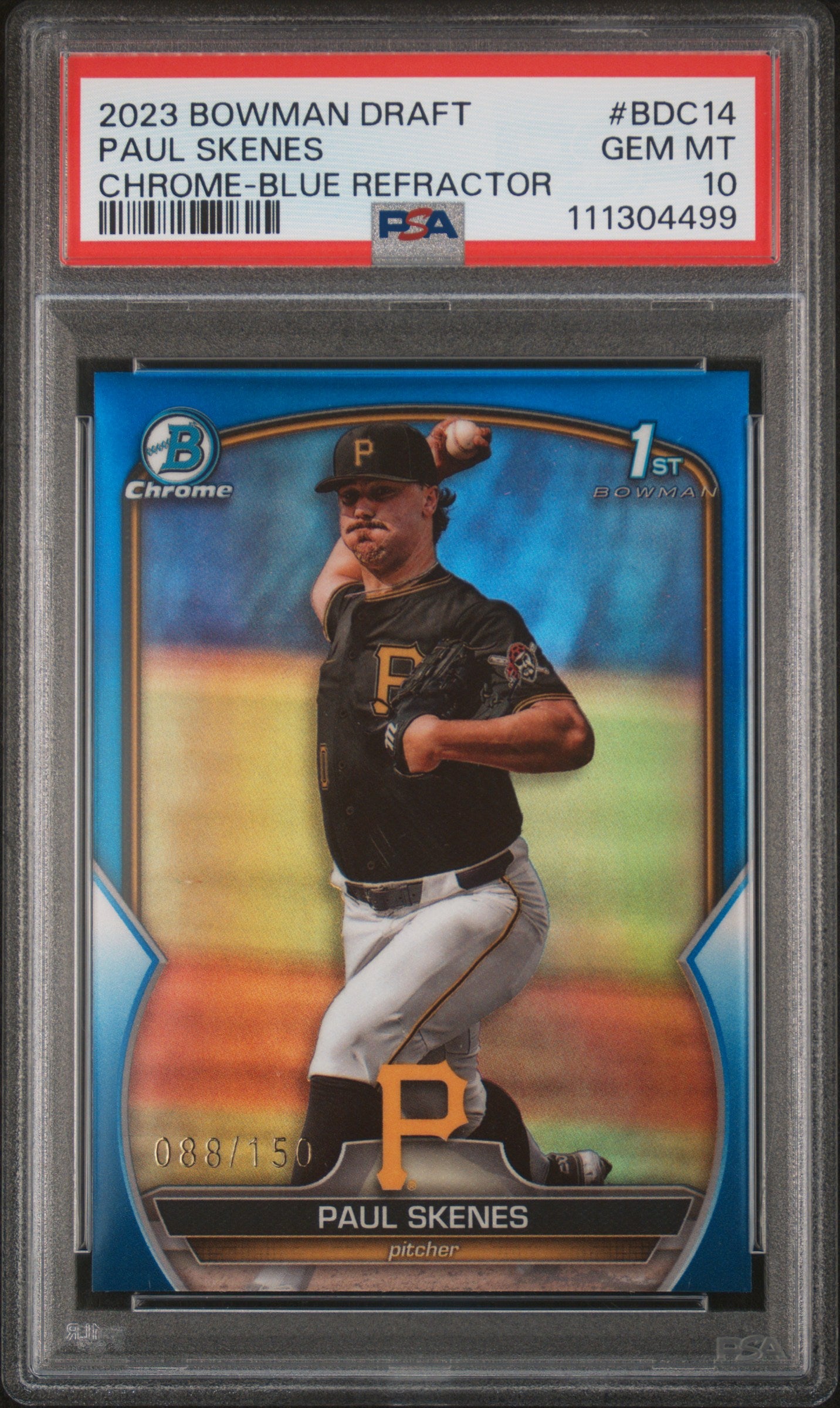 2023 Bowman Draft Paul Skenes #BDC14 Chrome Blue Refractor 088/150 PSA 10