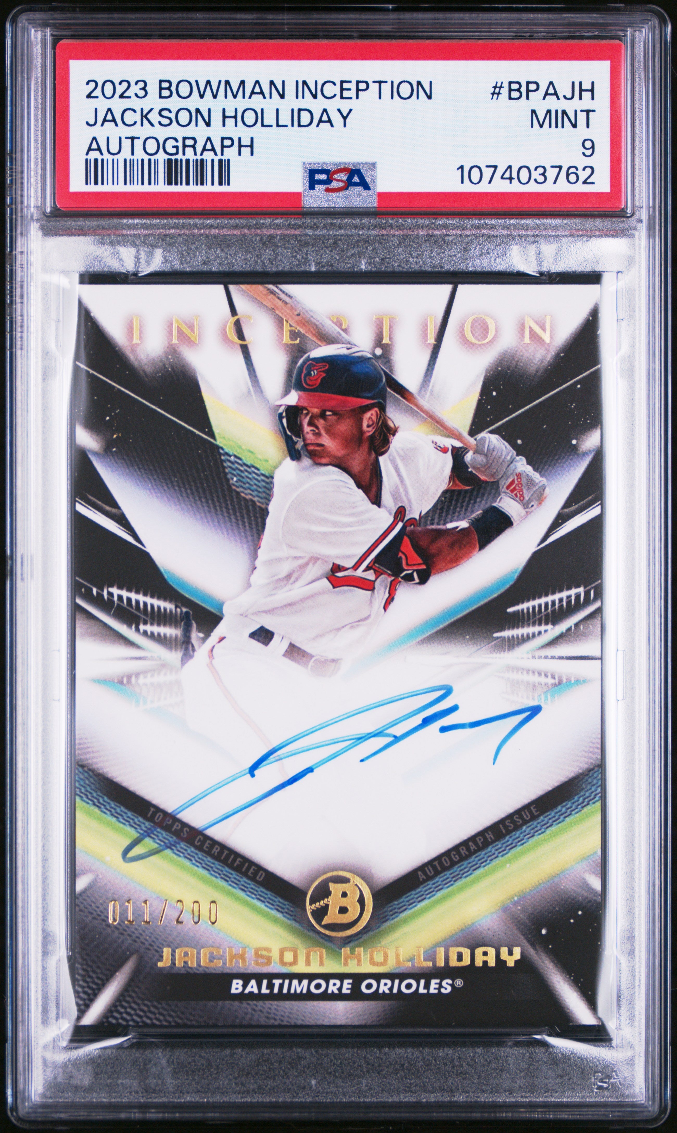 2023 Bowman Inception Autographs Jackson Holliday #BPAJH 011/200 PSA 9