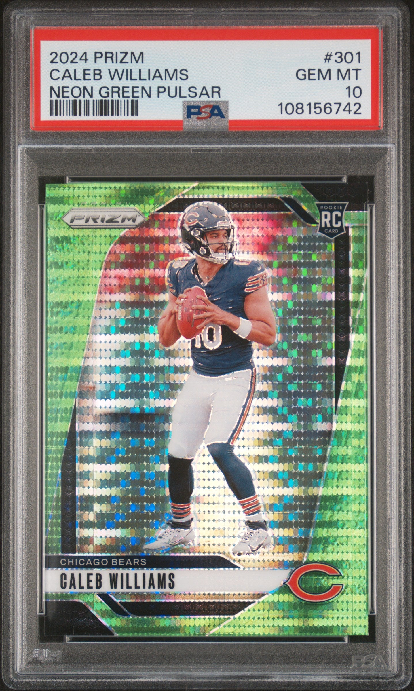 2024 Panini Prizm Caleb Williams #301 Neon Green Pulsar PSA 10