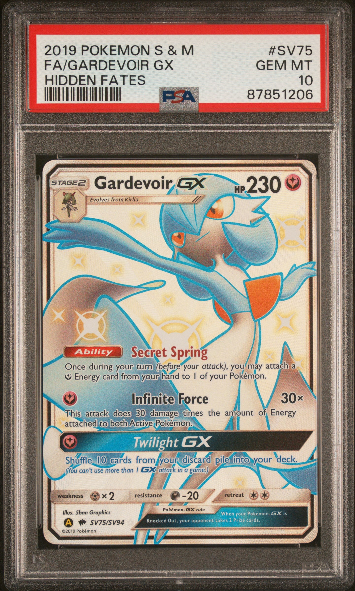 PokéMon TCG Gardevoir GX Fa #SV75 Mongolian Hidden Fates PSA 10