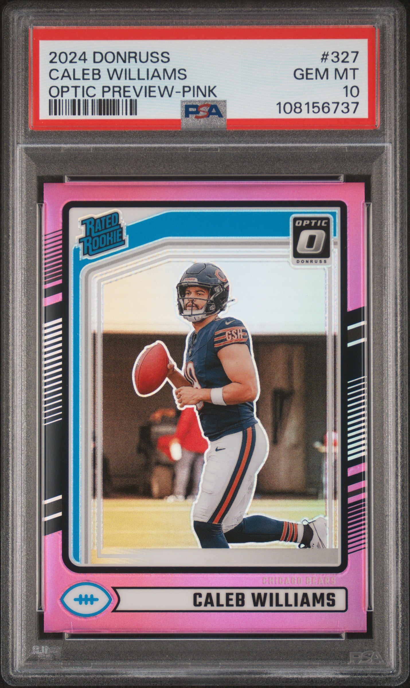 2024 Panini Donruss Caleb Williams #327 Optic Preview Pink PSA 10