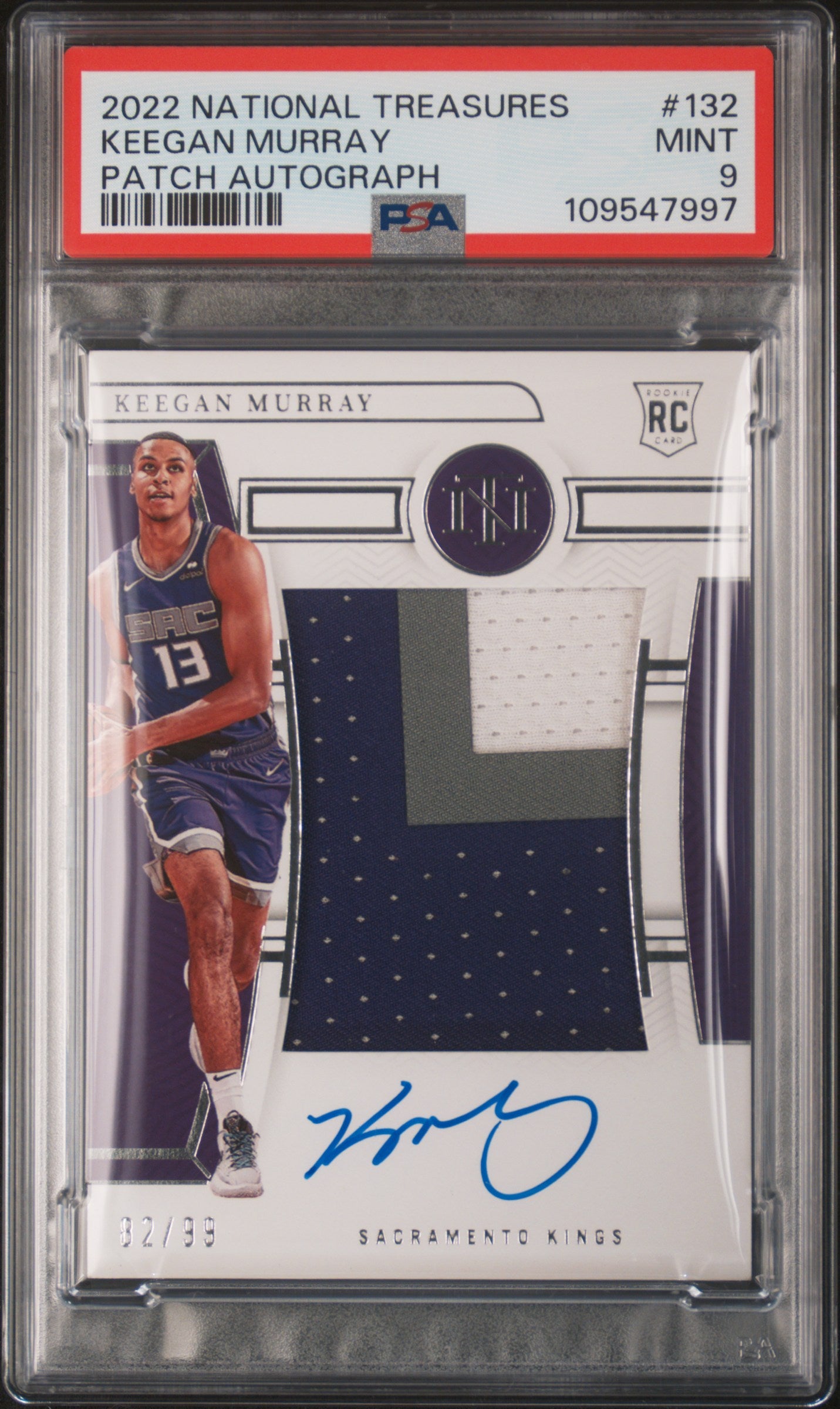 2022 Panini National Treasures Keegan Murray #132 Patch Autograph PSA 9