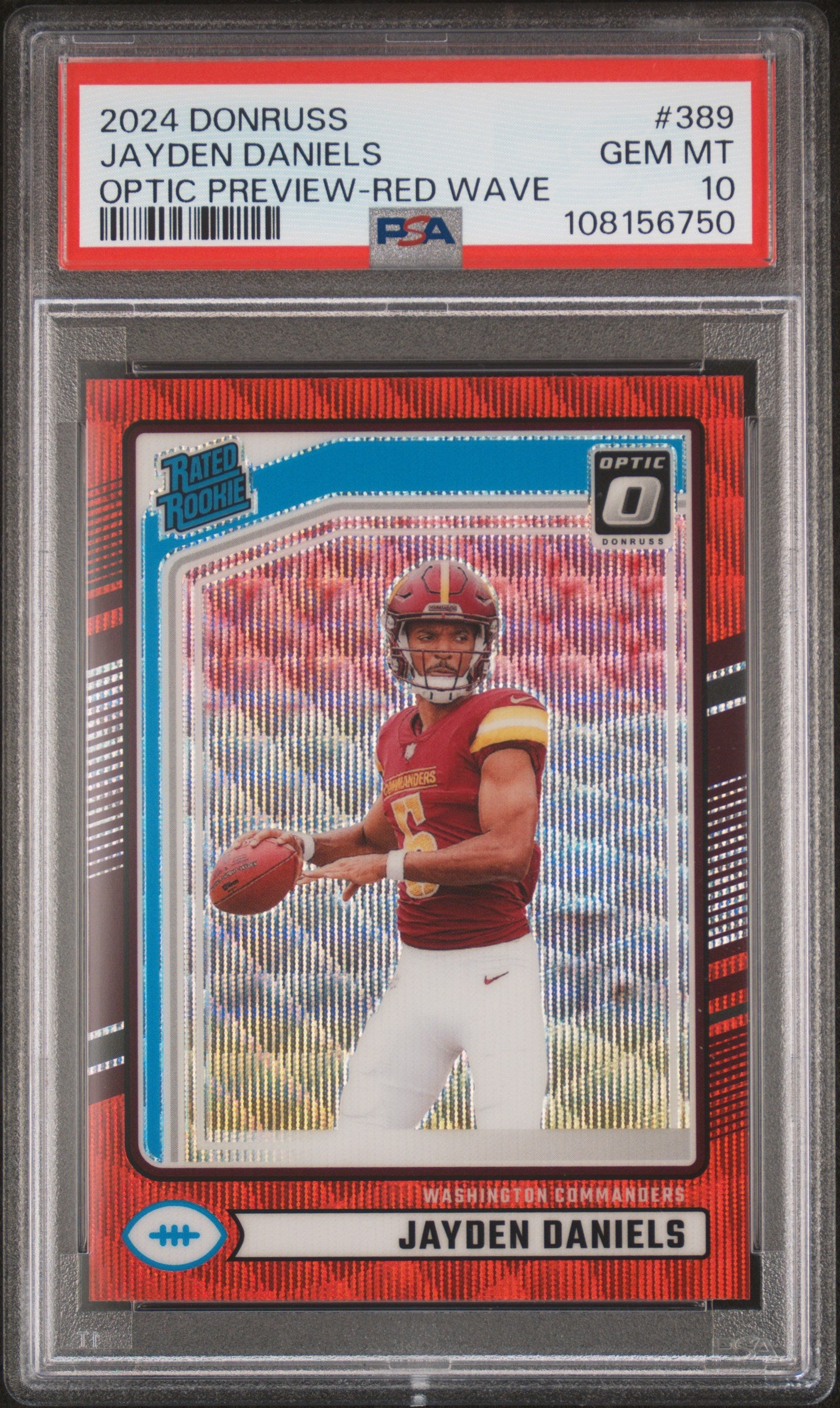 2024 Panini Donruss Jayden Daniels #389 Optic Preview Red Wave PSA 10