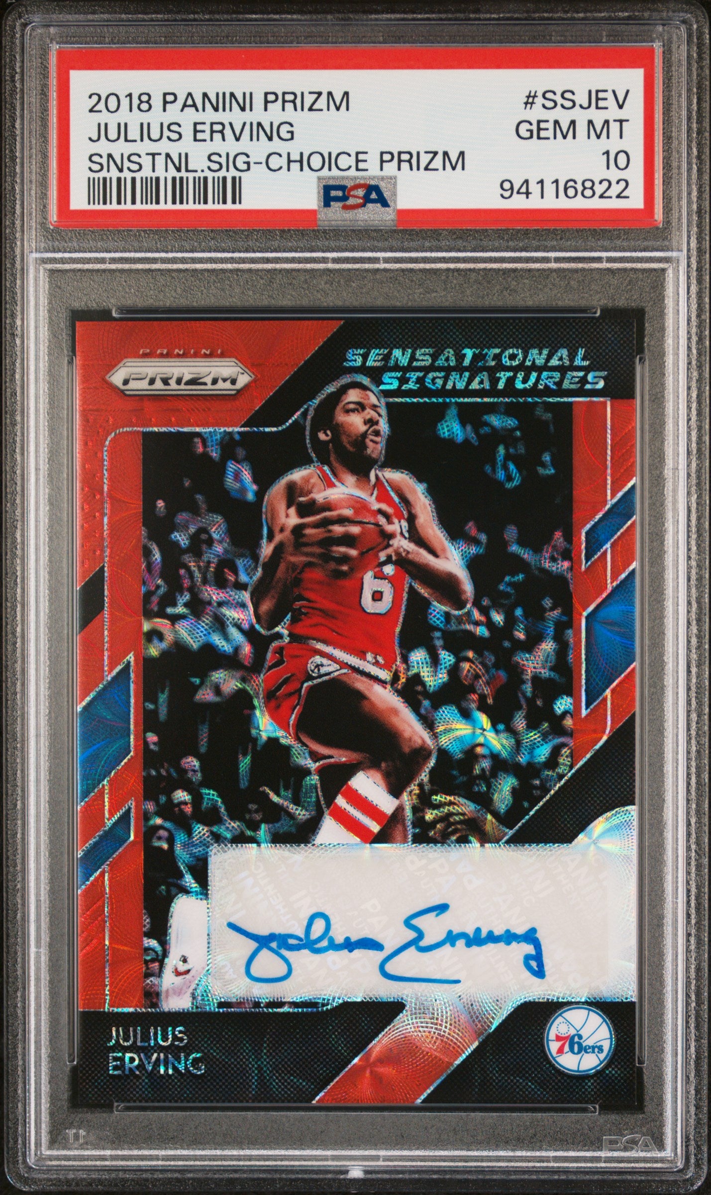 2018 Panini Prizm Sensational Signatures Julius Erving #SSJEV PSA 10