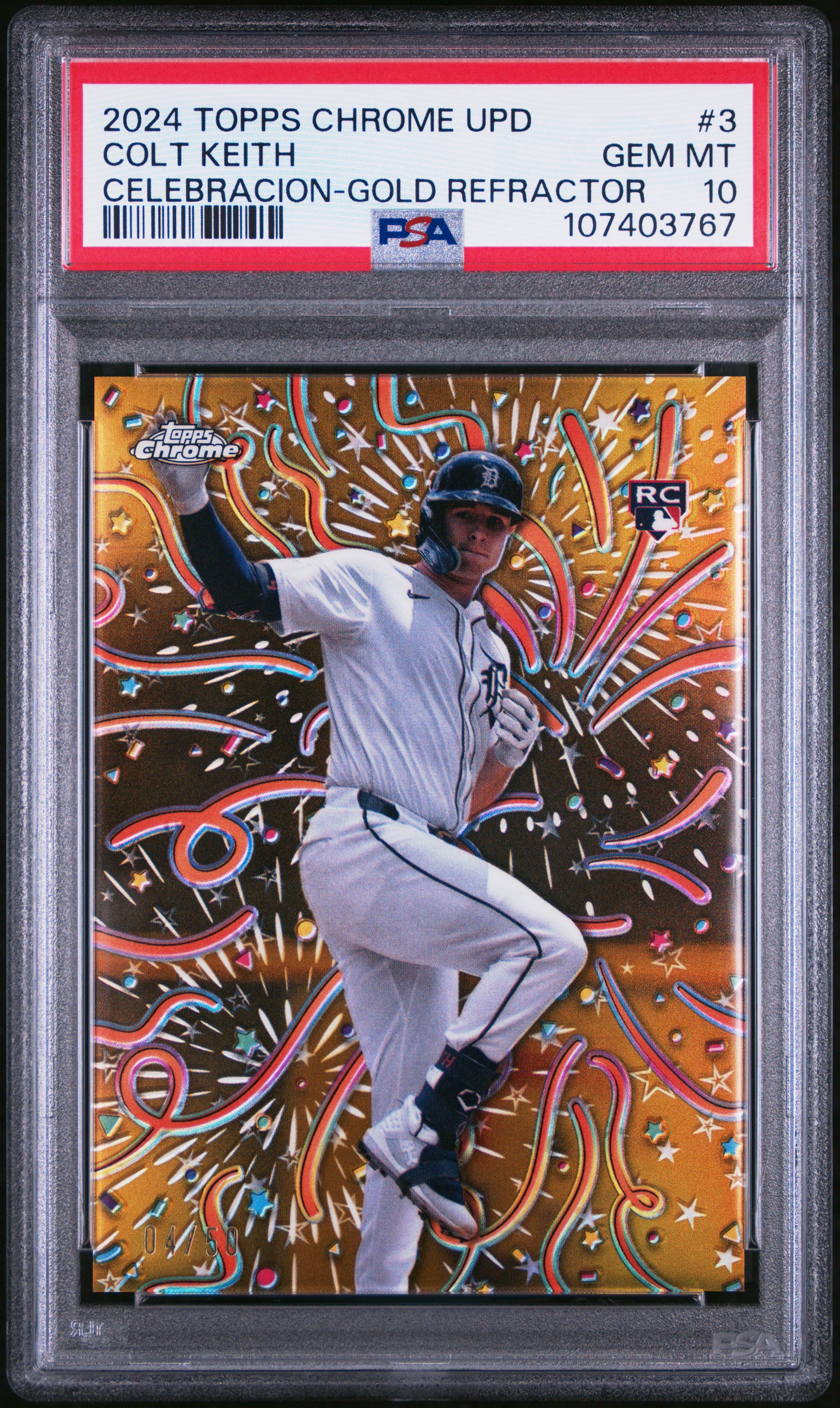 2024 Topps Chrome Update Celebracion Colt Keith #3 Gold Refractor PSA 10