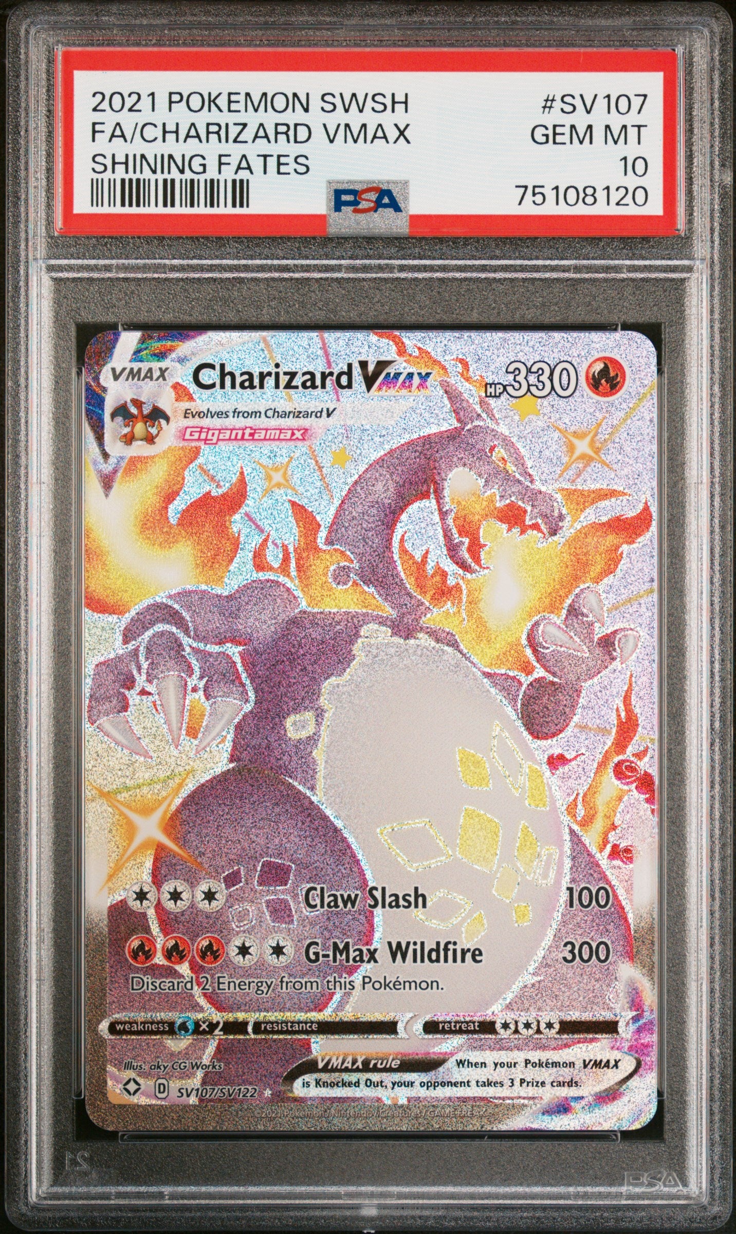 PokéMon TCG Charizard Vmax Fa #SV107 Shining Fates PSA 10