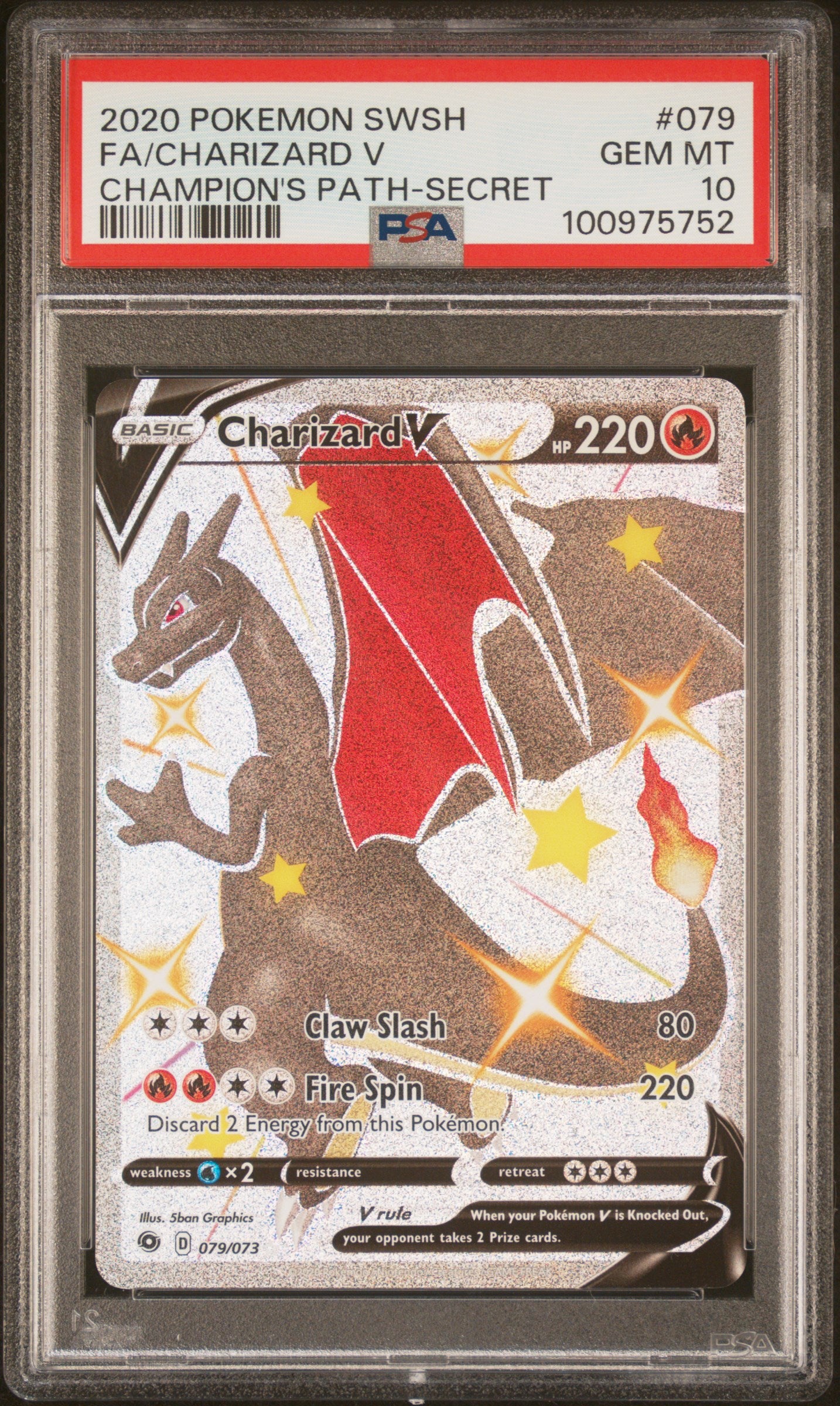 Pokemon Sword & Shield Champion's Path Charizard V Fa #079 Champion's Path-Secret PSA 10