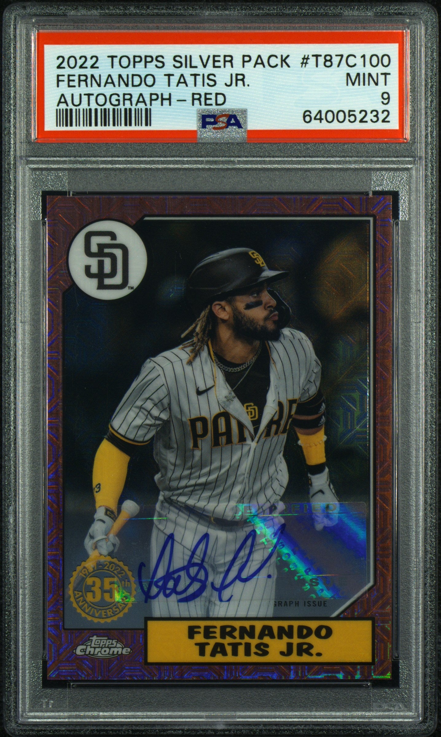 2022 Topps Silver Pack 1987 Chrome Promo Fernando Tatis JR. #T87C100 Autograph Red Refractor PSA 9