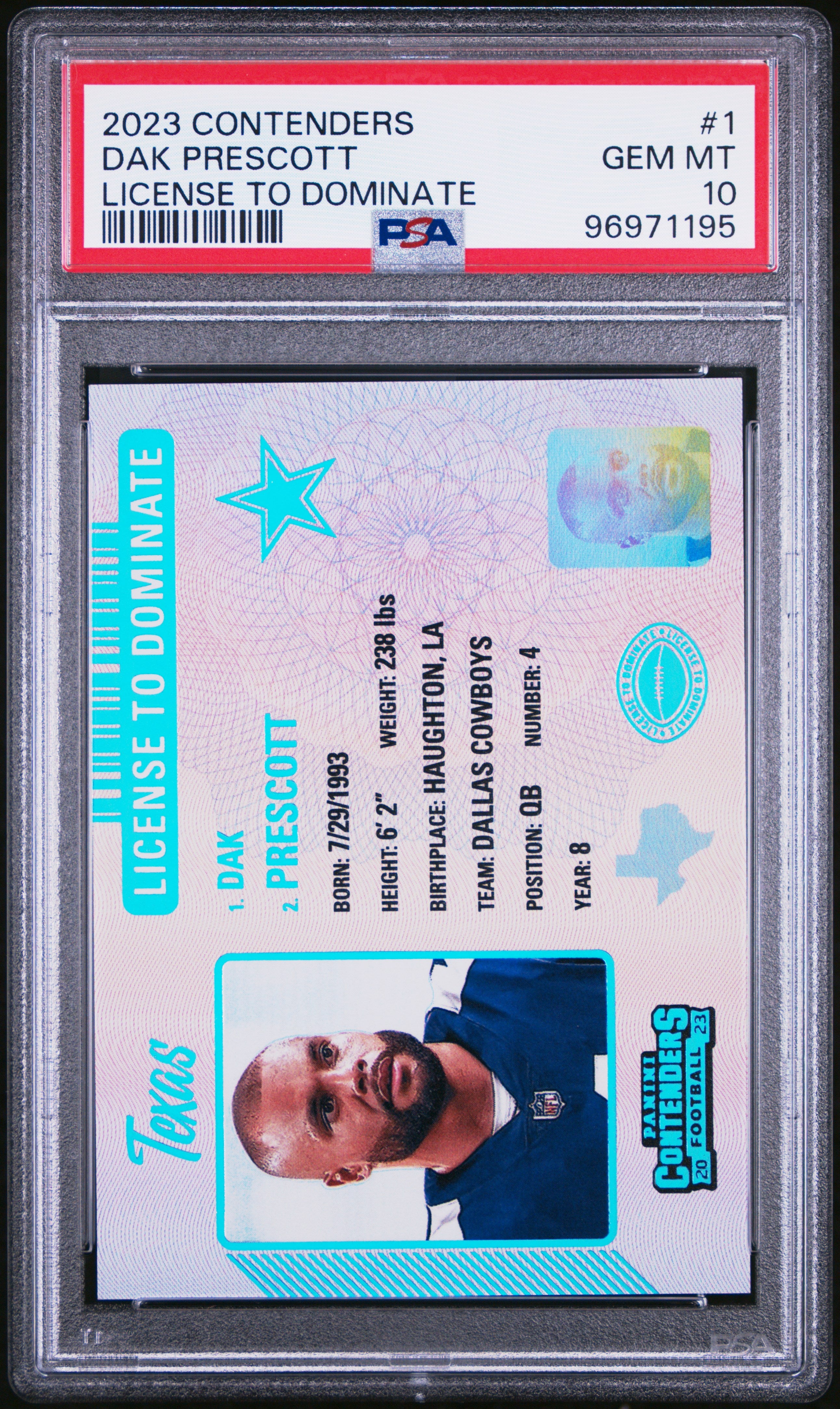 2023 Panini Contenders License To Dominate Dak Prescott #1 PSA 10