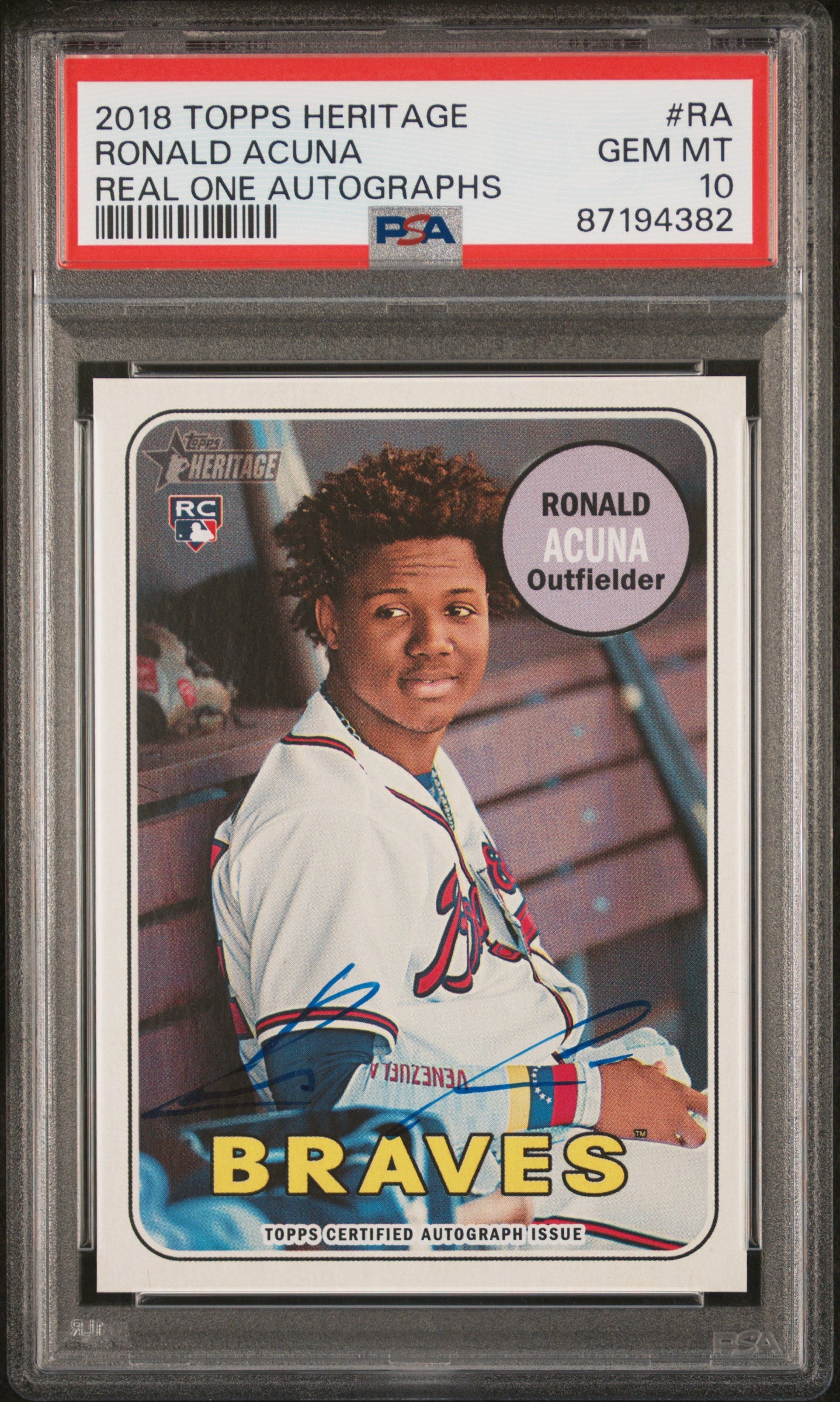 2018 Topps Heritage Real One Autographs Ronald Acuna #RA PSA 10